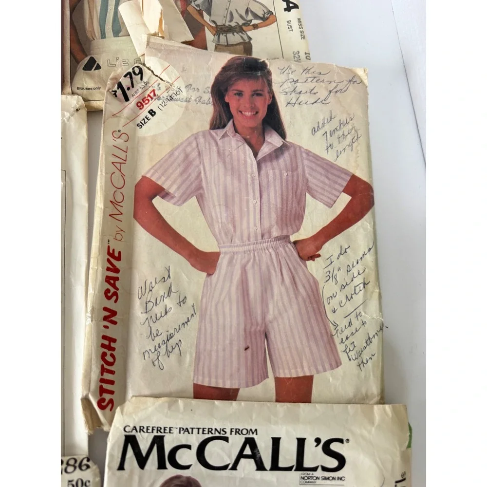 Simplicity McCall Vintage 80s Sewing Pattern Lot Blouses Tops Shorts‎ Apron OS